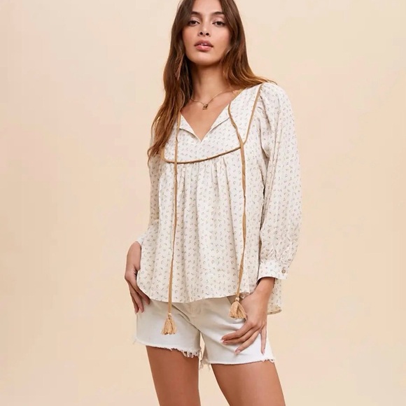 In Bloom Cream Blouse with Tassel Accents - Picture 1 of 12